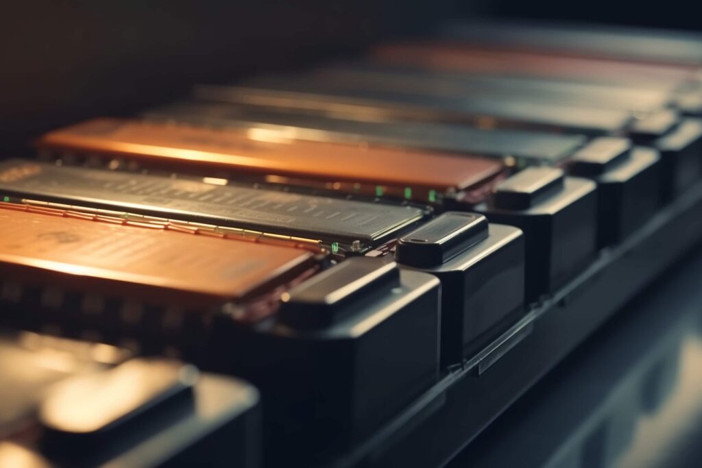 A row of electric vehicle batteries